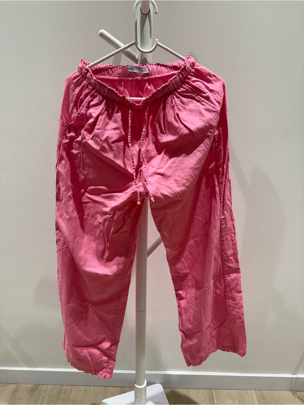 Pink Linen-Blend Trousers